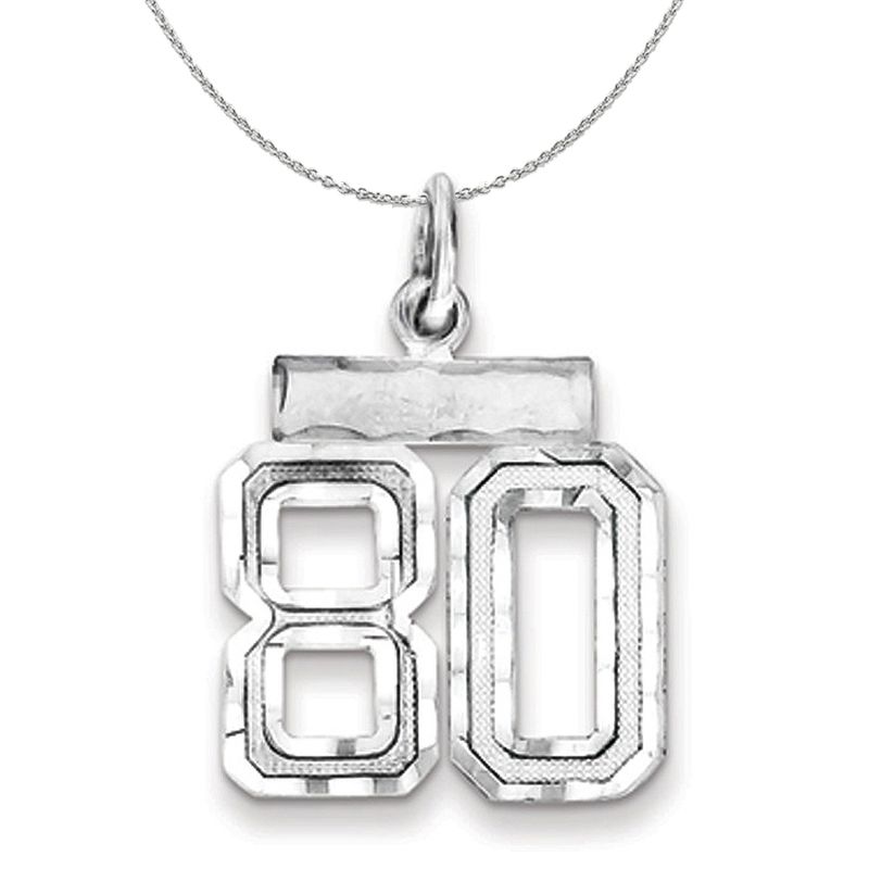 Silver, Varsity Collection, Small D/C Number 80 Necklace - 18 In